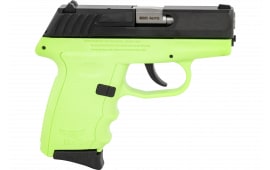 SCCY Industries CPX-3CBLG CPX-3 10+1 2.96" Lime Green Polymer Serrated Black Nitride SS Slide Finger Grooved Lime Green Polymer Grip
