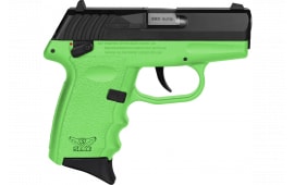 SCCY Industries CPX-4CBLG CPX-4 10+1 2.96" Lime Green Polymer Serrated Black Nitride SS Slide Finger Grooved Lime Green Polymer Grip