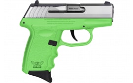 SCCY Industries CPX-3TTLG CPX-3 10+1 2.96" Lime Green Polymer Serrated SS Slide Finger Grooved Lime Green Polymer Grip