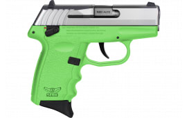 SCCY Industries CPX-4TTLG CPX-4 10+1 2.96" Lime Green Polymer Serrated SS Slide Finger Grooved Lime Green Polymer Grip
