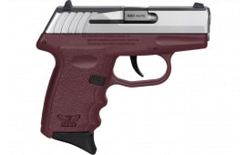 SCCY Industries CPX-3TTCR CPX-3 10+1 2.96" Crimson Red Polymer Serrated SS Slide Finger Grooved Crimson Red Polymer Grip