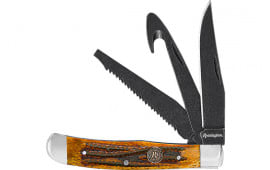 Remington 15648 Backwoods Trapper Folding Stonewashed Carbon Steel Blade Coffee Brown w/Remington Medallion Bone Handle