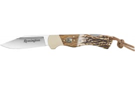 Remington 15654 Guide Lock Back Folding Stainless Steel Blade Brown/White/Silver w/Remington Shield Stag Bone/Nickle Handle
