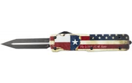 Templar Knife LZTX121 Premium Weighted Large 3.55" OTF Dagger Plain Black Oxide Stonewashed Powdered D2 Steel Blade/5.25" Red/White/Blue w/"The Lone Star State" Aluminum Zinc Alloy Handle
