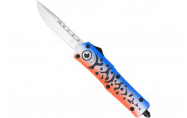 CobraTec Knives MFLBLUFS3DNS FS-3 Blue Lure Medium 3" OTF Drop Point Plain D2 Steel Blade 4.50" Blue Fishing Lure Aluminum Cerakoted Handle Includes Glass Breaker/Pocket Clip