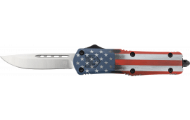 CobraTec Knives MCUSAFS3DNS FS-3 American Flag Medium 3" OTF Dagger Plain D2 Steel Blade 4.50" Aluminum Cerakoted Handle Includes Glass Breaker/Pocket Clip