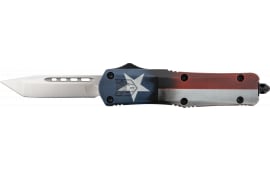 CobraTec Knives MCTXFS3TNS FS-3 Texas Flag Medium 3" OTF Tanto Plain D2 Steel Blade 4.50" Aluminum Cerakoted Handle Includes Glass Breaker/Pocket Clip