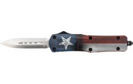 CobraTec Knives MCTXFS3DAGNS FS-3 Texas Flag Medium 3" OTF Dagger Plain D2 Steel Blade 4.50" Aluminum Cerakoted Handle Includes Glass Breaker/Pocket Clip