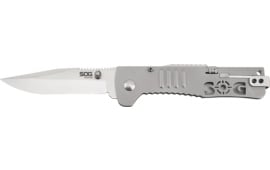 S.O.G SOG-SJ31-CP SlimJim 3.18" Folding Clip Point Plain Satin AUS-8A SS Blade Bead Blasted 420 Stainless Steel Handle Includes Belt Clip