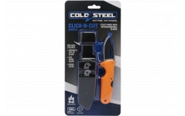 Cold Steel CS40ALZ Click-N-Cut Hunter 2.50" Fixed Bowie/Gut Hook/Plain/Serrated Satin 420J2 SS Blade/Orange ABS Handle Blister Pack Packaging