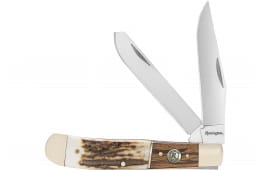 Remington 15652 Guide Trapper Folding Stainless Steel Blade Brown/White/Silver w/Remington Shield Stag Bone/Nickle Handle
