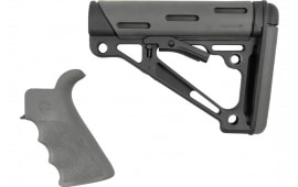 Hogue 15556 OverMolded Collapsible Buttstock Black Synthetic & Slate Gray OverMolded Rubber Stock Slate Gray Rubber Finger Grooved Grip for AR-15, M16 with Mil-Spec Buffer Tube (Tube Not Included)