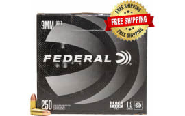 Federal Black Pack 9mm Luger 115 GR Full-Metal Jacket Round Nose 1000 Round Case - Free Shipping