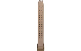 Glock Compatible 9mm 33rd Magazine. Steel Lined and Reinforced Polymer Body Aftermarket Mag - Tan