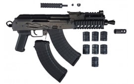 Pioneer Arms AK Hellpuppy PRO 7.62x39 Pistol with Quad Rail, Side Rail, Rear Sight Pic Rail Replacement, And Rail Covers- Rear Trunnion Removable QD Sling Swivel - Forged Trunnion - 2-30rd Magazines