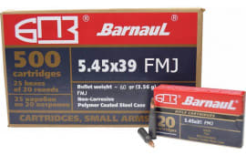 Barnaul 5.45x39 - 60 Grain FMJ Boat Tail Ammo - Steel Polycoated Casing - 20 Rounds/Box - 500 Round Case