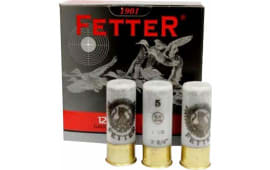Fetter Shotgun Shells, Case - 12 Gauge, 2.75", 1 Oz, # 5 Shot, High Velocity, Non-Corrosive, Reloadable Plastic Casings, 12mm High Brass - 250 Rounds
