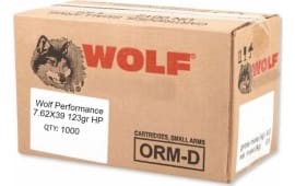 Wolf Performance 7.62x39 1000 Round Case - 123 GR Hollow Point Ammo, Steel Case, Non Corrosive - 1000 Rds. 