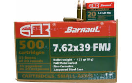 Barnaul 762X39FMJ123, 7.62x39 Ammunition, 123-Grain, FMJ, 500 Round Case - Non Corrosive