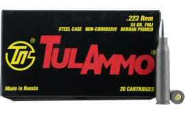 Tulammo -  .223 Remington 55 GR Full Metal Jacket Centerfire Rifle Ammunition, Non-Corrosive - 20 Rds / Box - Russian Tula Ammunition -  TA223550