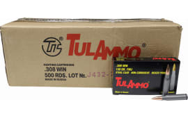 Tulammo 308 Win/7.62 NATO 500 Round Case - Centerfire Rifle Ammunition - 150 GR FMJ - 500 Rounds - Mfg # TA308150 - Russian Tula Ammunition