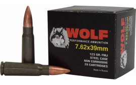 Wolf Performance 7.62x39 123 GR Ammunition, FMJ, Non Corrosive - 1000 Round Case