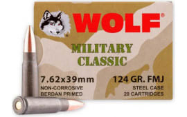 Wolf MC762BFMJ Military Classic 7.62x39 124 GR FMJ Ammo - 1000 Round Case - Non-Corrosive