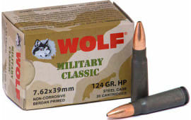 Wolf Military Classic 7.62x39 124 GR HP Ammo - 20rd Box