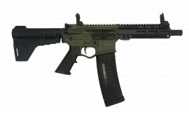 ATI Omni Hybrid Maxx AR-15, Semi-Auto Pistol, 5.56 NATO, 7.5 Barrel, 7" MLOK Handguard, Breach Brace, Flip-Up Sights, 60rd Magazine, Battlefield Green 