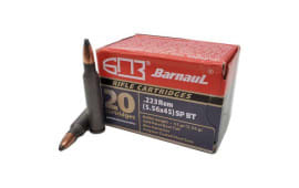 Barnaul 223 REMSPBT55 .223 Remington .55 Grain, Soft Point, Boat Tail Polymer Coated Steel Case, Non-Corrosive - 500 Round Case