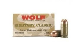 Wolf MC918FMJ Military Classic 9x18 Makarov 94 GR FMJ Ammo - 50rd box