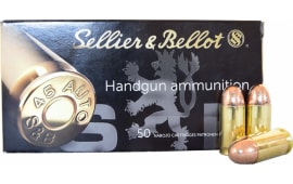 Sellier and Bellot SB45A 45 ACP 230 GR FMJ, Brass Cased, Boxer Primed, Full Metal Jacket  Ammo - 1000 Round Case