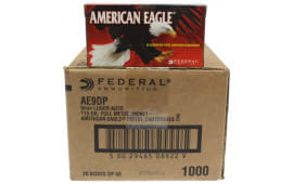 American Eagle Case, 9mm 115 GR FMJ Ammo AE9DP, Brass, Boxer, Reloadable - 1000 Round Case