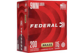 Federal Premium - Champion Training - 9mm Luger - 115 Grain - Full Metal Jacket - Brass Case - Reloadable - Non-Corrosive - WM51992-1K