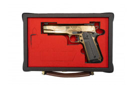 From Ben's Private Collection - EAA Girsan 1911 Pistol 5 Barrel .45ACP 8rd, Ornate Gold Lux Finish, G10 Grips, Extended Beavertail, Custom Engraved - Used, As-New