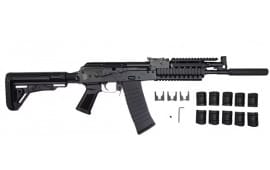 Pioneer Arms GROM Series Semi-Auto5.56 Nato/.223 AK Style Rifle W/Telescopic Stock, Quad Rail, Faux Suppressor, & 30 Rd Mag - POL-AK-GROM-FT-TS-R-556