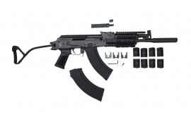 Pioneer Arms GROM Series Semi-Auto 7.62x39 AK-47 Style Rifle W/Quad Rail Handguard & Side Fold Stock, Faux Suppressor, 2-30 Rd Mags, POL-AK-GROM-C-SF-R