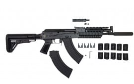 Pioneer Arms GROM Series Semi-Auto 7.62x39 AK-47 Style Rifle W/Quad Rail Handguard, Telescopic Stock & Faux Suppressor, 2- 30 Rd Mags, POL-AK-GROM-C-TS-R