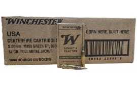 Winchester Ammo Case USA855K Green Tip 5.56x45mm NATO 62 GR., Brass, Boxer, Non-corrosive, Reloadable, Full Metal Jacket  - 1000 Round Case