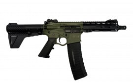 ATI Omni Hybrid Maxx AR-15, Semi-Auto Pistol, 5.56 NATO, 7.5 Barrel, 7" MLOK Handguard, Breach Brace, Flip-Up Sights, 60rd Magazine, Battlefield Green - GOMX556MP460BBFG