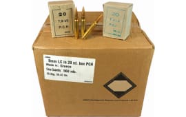 Greek Military Surplus - 8mm Mauser - 198 GR FMJ Ammunition - Boat Tail - Brass Cased - Berdan Primed - Corrosive - 960 Round Case - AM8001