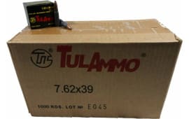 TULAMMO - 7.62x39mm 154 GR Soft Point, Bi-Metal Jacket Lead Core, Steel Cased, Non-Reloadable, Non-Corrosive, Berdan Primed, 1000 Round Case, UL076208
