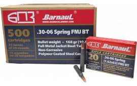 Barnaul 30-06 - 168 Grain FMJ BT Ammo - Steel Polycoat Case - 20 Rounds/Box - 500 Round Case