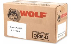 Wolf Performance 9mm 1000 Round Case - 115 GR FMJ Ammo - Coated Steel Cases, Berdan Primed, Non-Corrosive - 1000 Rounds