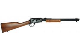 Rossi RP22181WDEN16 Gallery Caliber with 15+1 Capacity, 18" Barrel, Polished Black with Father And Son Hunting Scene Engraving Metal Finish, & Fixed Hardwood Stock Right Hand