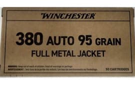 Winchester Ammo .380 ACP, 95 Grain Brass Case FMJ-FN Bullet , Brown Box Target Grade - 50rd Box