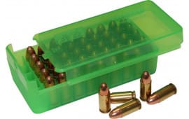 MTM Case-Gard P50SS9M16 Side-Slide Ammo Box  Multi-Caliber Handgun Clear Green Plastic 50rd