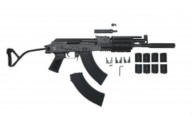Pioneer Arms GROM Series Semi-Automatic 7.62x39mm AK-47 Style Rifle with Quad Rail Handguard & Side Folding Buttstock, Faux Suppressor, & 30 Round Magazine - POL-AK-GROM-FT-SF-R