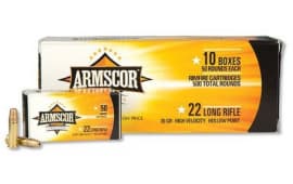 Armscor .22 LR High Velocity Copper Plated Hollow Point, 36 Grain, 1260 fps, 500 Round Brick
