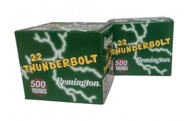 Remington Thunderbolt .22 LR 40 GR LRN Lead Round Nose Ammo, 1255 FPS - Unit Of Two 500 Round Bulk Boxes = 1000 Round Case